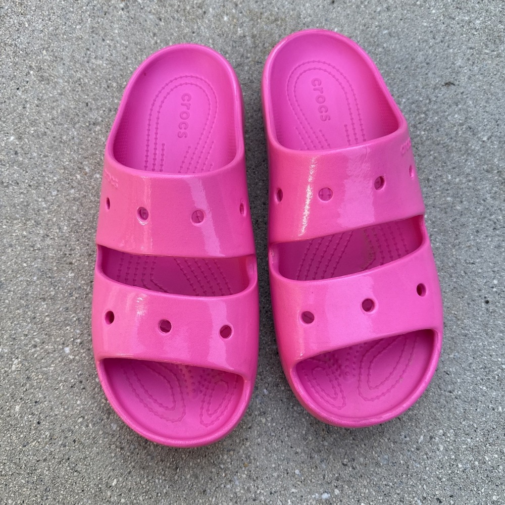 Crocs Classic Neon Highlighter Sandal Slides Hot Pink Crush WOMEN'S SIZE 10